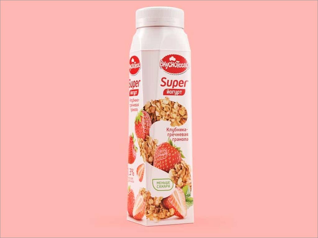 俄羅斯Вкуснотеево草莓酸奶包裝設(shè)計