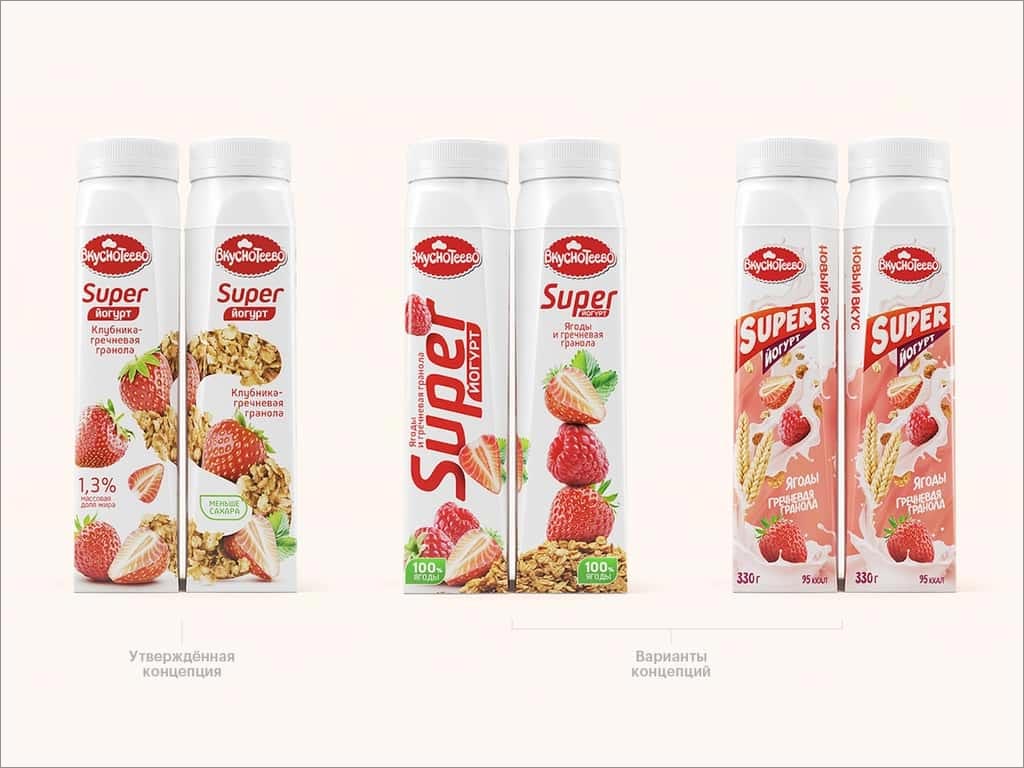 俄羅斯Вкуснотеево水果酸奶包裝設(shè)計之各個面展示