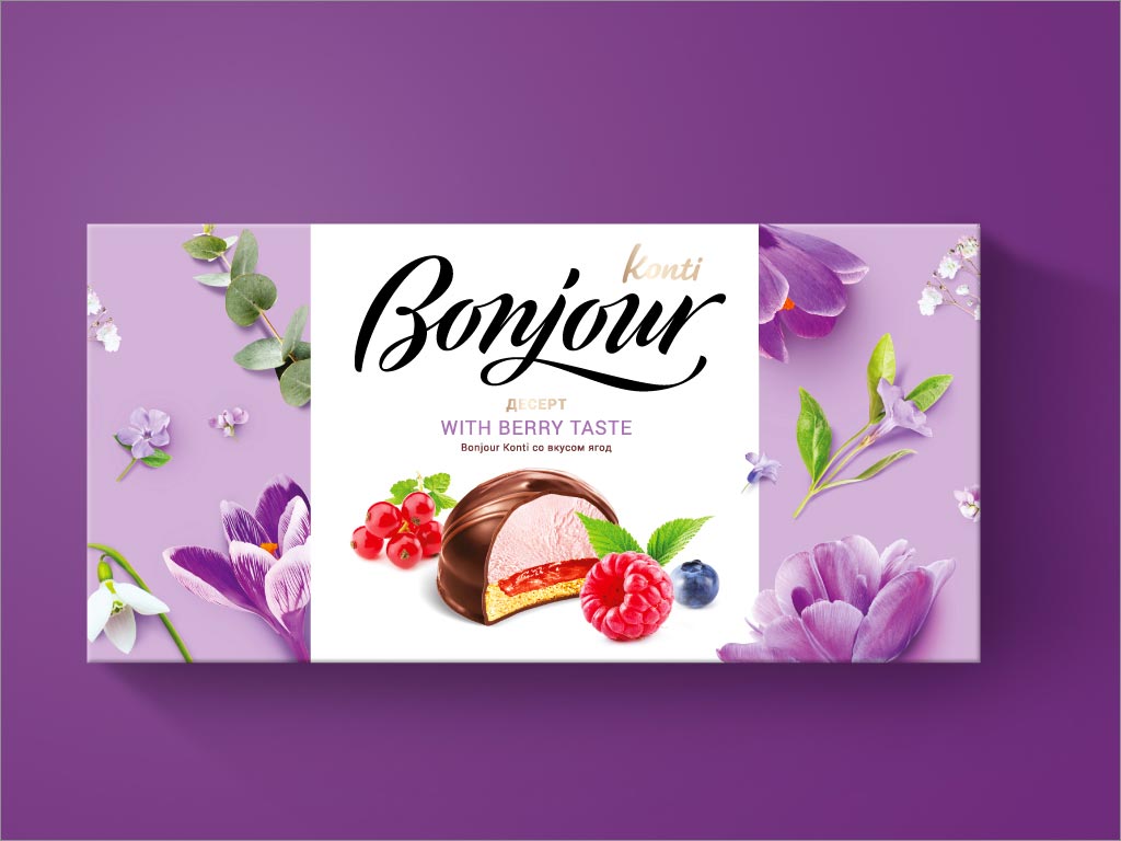 俄羅斯Bonjour藍(lán)莓味甜點食品包裝盒設(shè)計