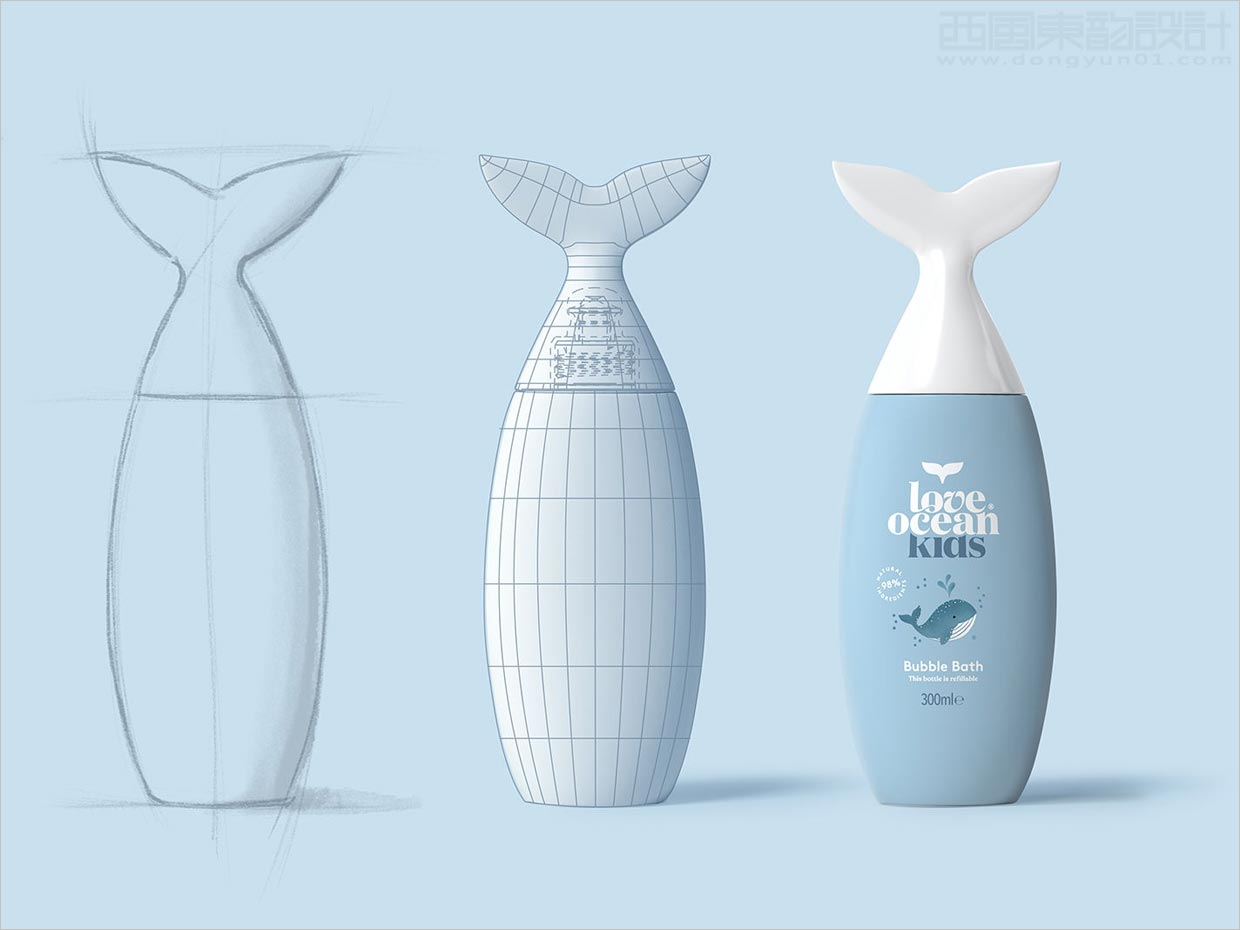 獨(dú)特的Love Ocean兒童沐浴護(hù)膚日化用品瓶型設(shè)計之線稿圖