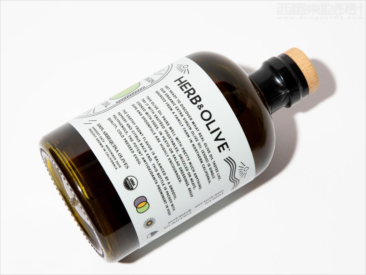美國Herb & Olive有機(jī)特級初榨橄欖油包裝設(shè)計之背面展示